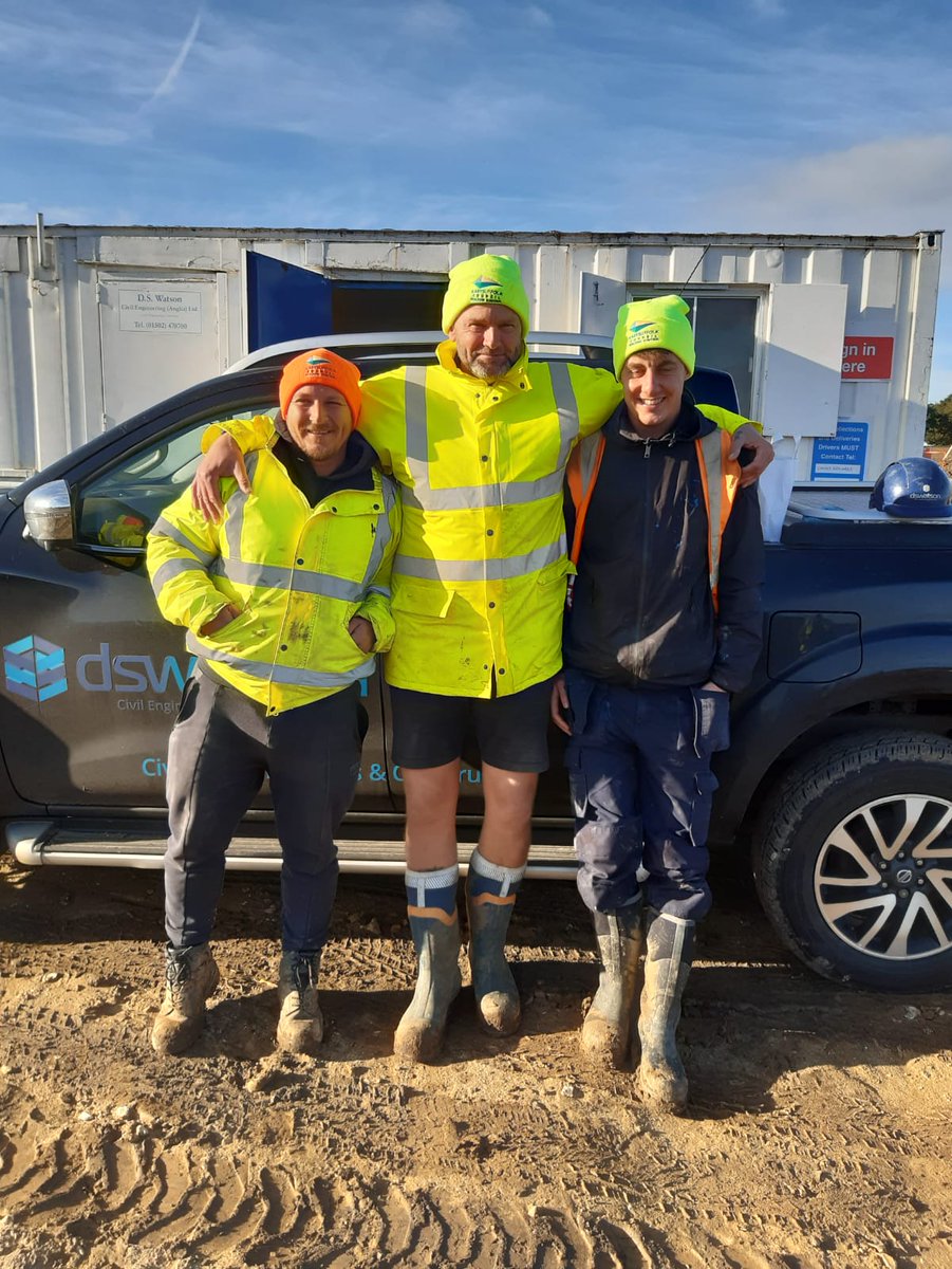 Greg and some of his team from <a href="/ds_watson/">DS Watson</a> simply glowing in their new <a href="/eastsuffolkbc/">ES Building Control</a> hats at <a href="/CrippsDevelop/">Cripps Developments</a> Bungay site and yes Greg's site hut shorts set some standard !