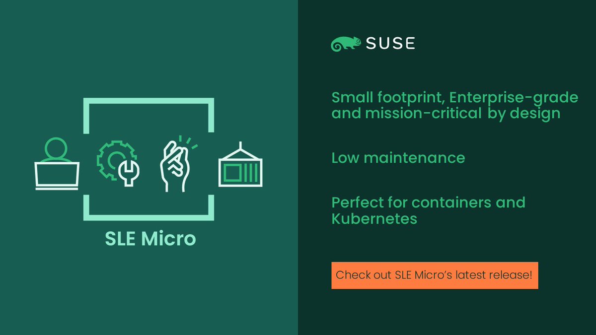 I am excited that #SUSE is launching #SLEMicro 5.1 today. This small-footprint #Linux for the edge offers the robustness of an #immutableOS, enterprise grade #security, and optimization for #K8S distros like SUSE Rancher's #K3S and #RKE. See suse.com/de-de/products… for more.