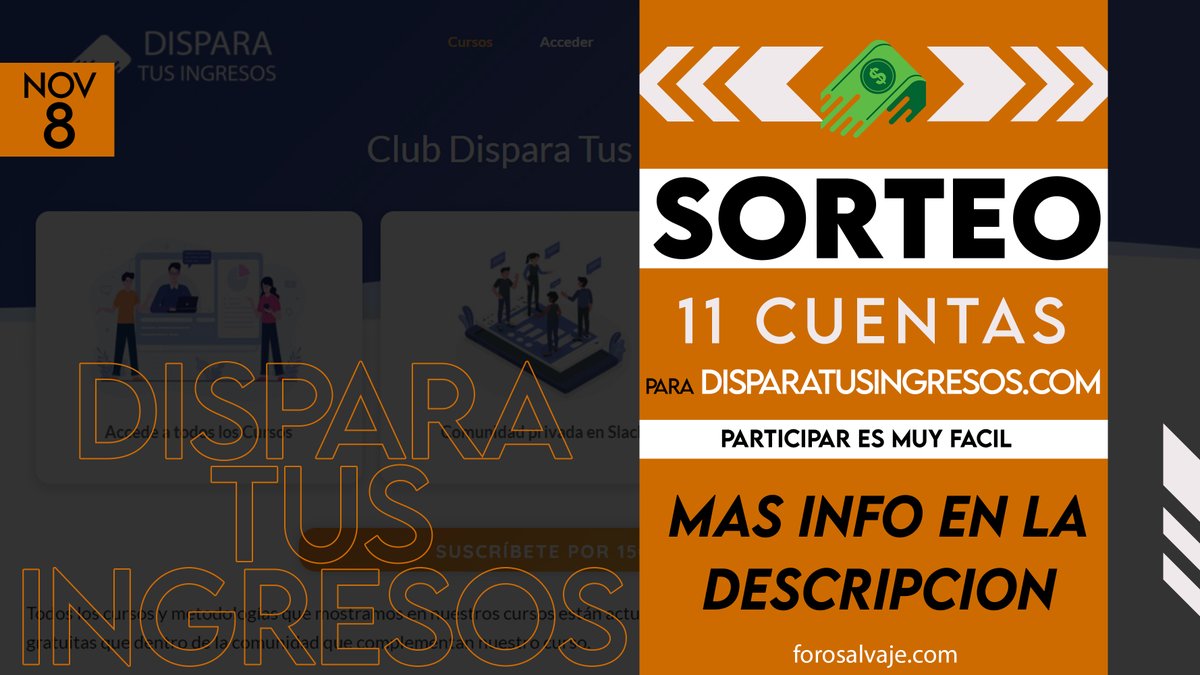 Sdesalvaje's tweet photo. 🚨CONCURSO FOROSALVAJE🚨

Sorteamos 11 cuentas de https://t.co/6wQyqWSXSV

Para participar 👇

1. RT a este tuit
2. Sigue a @nicolasmarin 
3. Entra en este hilo de ForoSalvaje y escribe "DisparaTusIngresos me ayuda a crear webs automáticas cojonudas" 👇

https://t.co/RjS8jmXhdw https://t.co/BkYL4KGBmT