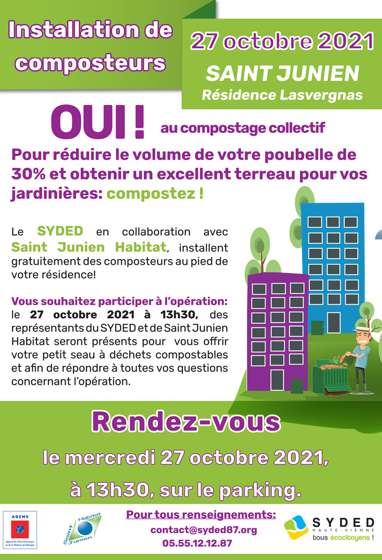 Avec l'installation de nouveaux composteurs à la résidence Lasvergnas, <a href="/stjuhabitat/">Saint-Junien Habitat</a> en partenariat avec le @syded87, permet de réduire de manière écologique les déchets ménagers des locataires