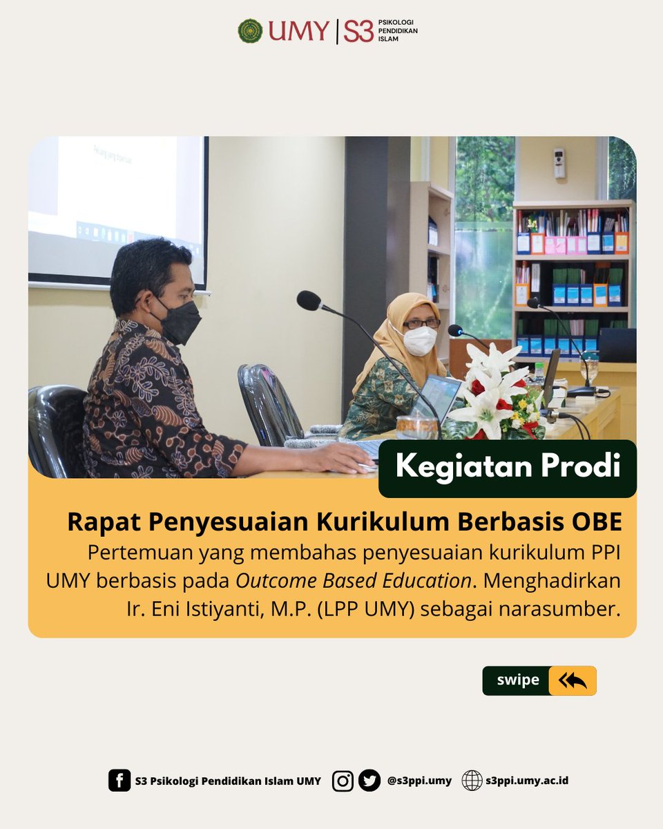 S3PPIUMY's tweet photo. [Rapat Penyesuaian Kurikulum Berbasis OBE]

Alhamdulillah telah terlaksana kegiatan Rapat Penyesuaian Kurikulum Berbasis OBE. 

Semoga dengan adanya pertemuan ini dapat membawa PPI UMY pada arah yang makin progresif.

#umyogya #kampusmudamendunia #pascasarjanaumy #ppiumy https://t.co/bKyLv1P4wo