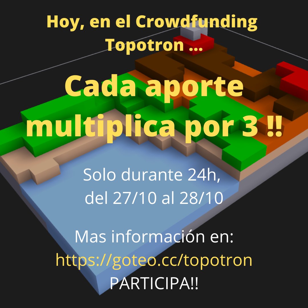 VictorJBarahona's tweet photo. Hoy y solo hoy tu aportación al #crowdfunding #topotron se triplica, esto se consigue gracias al apoyo de #PiztuMeta2021 con @goteofunding y @GipuzkoaKultura . Quieres participar? Tienes la información en https://t.co/klA08aytdd Anímate!! https://t.co/HfLdi0T5L0