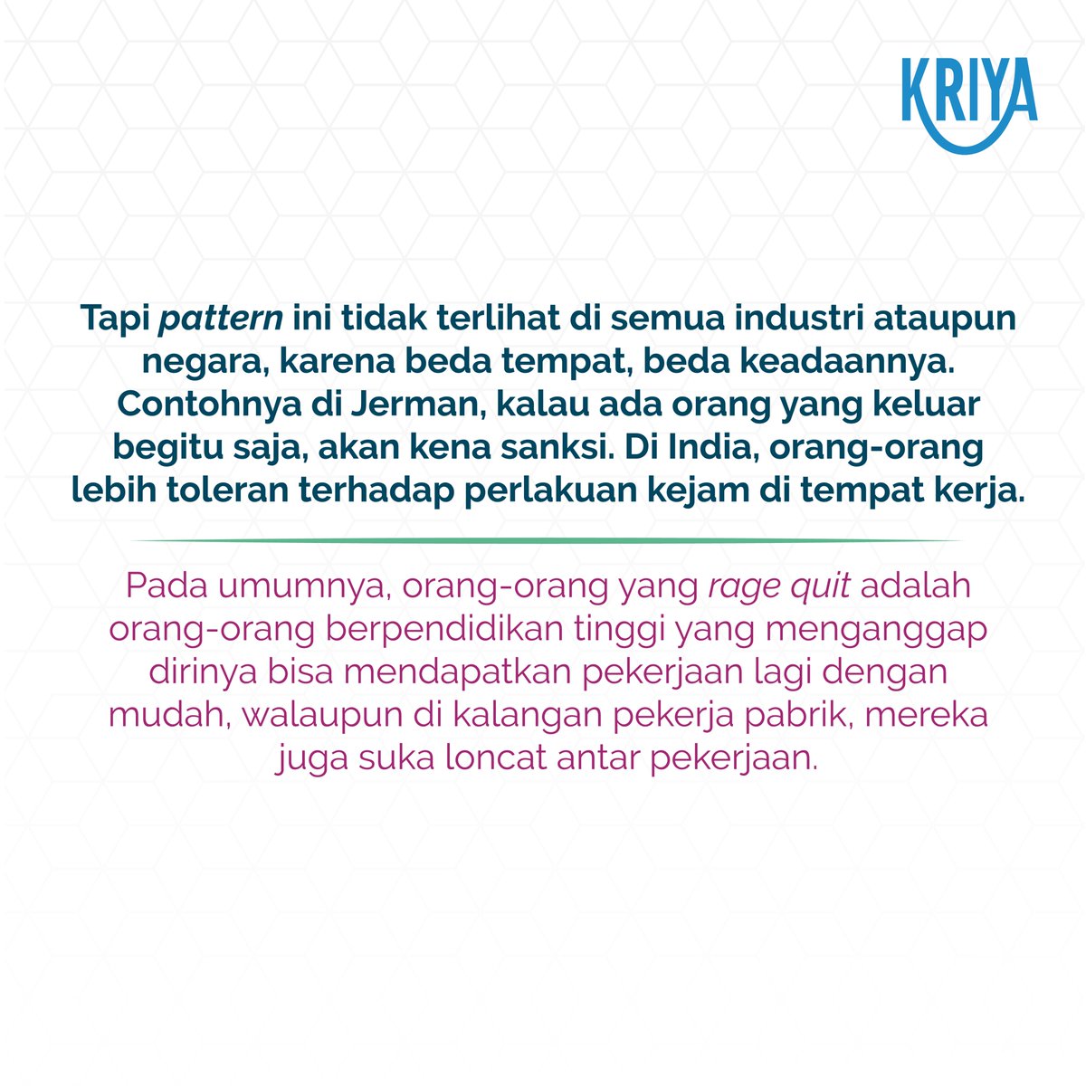 KriyaPeople's tweet image. Mungkin kamu ingin ‘rage quit’. Tapi, walaupun kesannya keren, apakah ini hal yang terbaik untukmu? 

kriyapeople.com

#ragequitting #quit #resign #worklife #karyawan #employeequit #worklifebalance