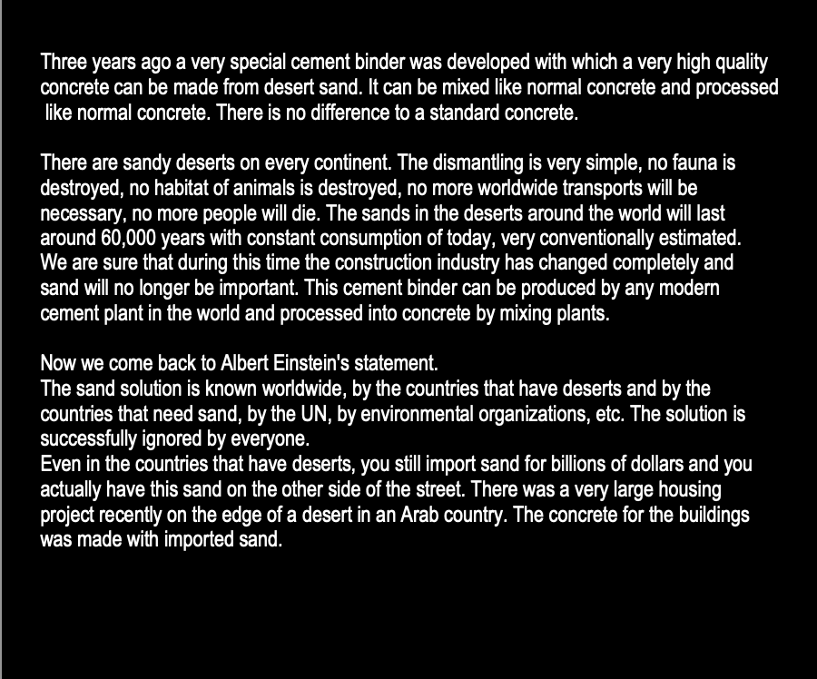 hhbc_consulting's tweet photo. Desert sand concrete, an untapped opportunity for the future.
#sand #constructionsand #desertsand #concrete #sustainability #Co2reduction #architects #UN #natureprotection #sandproblem #energyreduction  #NewTechnology #Futuretechnology
#Africa #Northafrica #Asia #newsmagazine https://t.co/HhMYzkzOng
