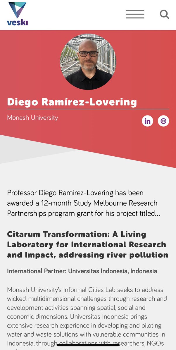 Exciting news! Our <a href="/veskiorg/">veski</a> application has been successful. A new partnership between <a href="/unpad/">Universitas Padjadjaran</a> <a href="/univ_indonesia/">UniversitasIndonesia</a> <a href="/EawagResearch/">Eawag</a> and <a href="/CSIRO/">CSIRO</a> and <a href="/MonashMSDI/">Monash Sustainable Development Institute</a> and @monashada to lay the groundwork for our living lab approach to transforming the Citarum River. veski.org.au/people/diego-r…