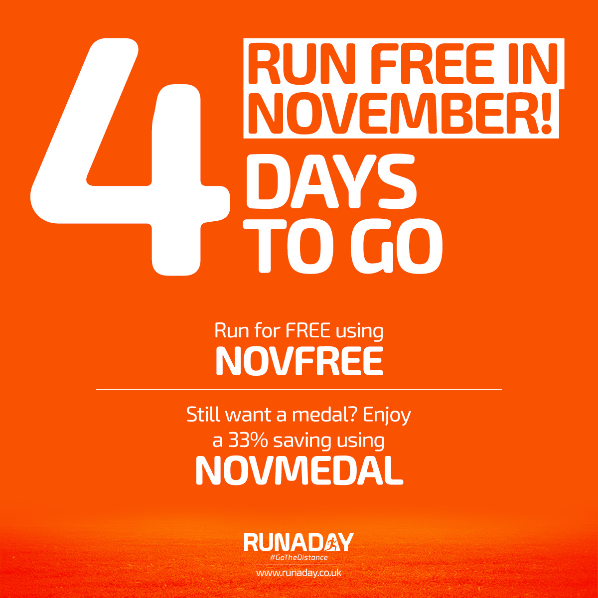 runaday_'s tweet image. Not long now to take advantage of our promo for November's RUNDAY Challenges!

Get yourself signed up for FREE now at runaday.co.uk! 

#GoTheDistance