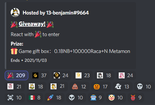 RACA_3's tweet photo. 📢Our giveaway with 800 USD worth of prizes on Discord has started

🎁Prizes:
0.1 #BNB + 100,000 #RACA + Normal Metamon

Steps:
1️⃣ Join our server: https://t.co/cVzYuKehrJ
2️⃣ Join "prize" channel
3️⃣ React with 🎉 to enter https://t.co/MxhIr53PCR