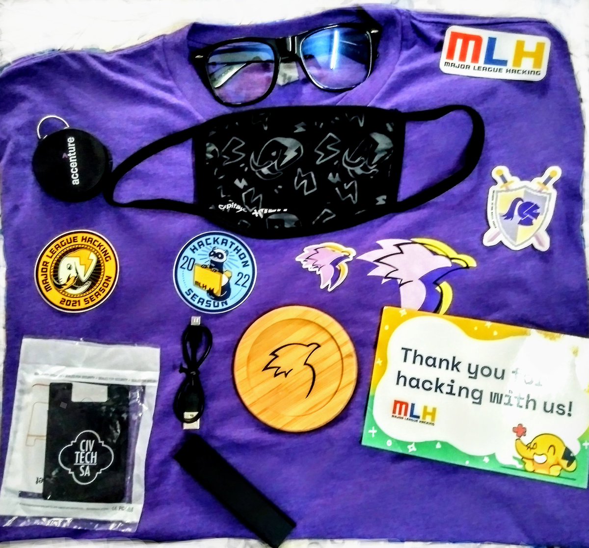 Thanks <a href="/MLHacks/">Major League Hacking (MLH)</a> <a href="/RowdyHacks/">RowdyHacks UTSA</a> for the awesome swag . Protection glass looks pretty cool.
#MLH2021 #mlh #Hackathon #swag #rowdyhacks #RH21 #utsa
