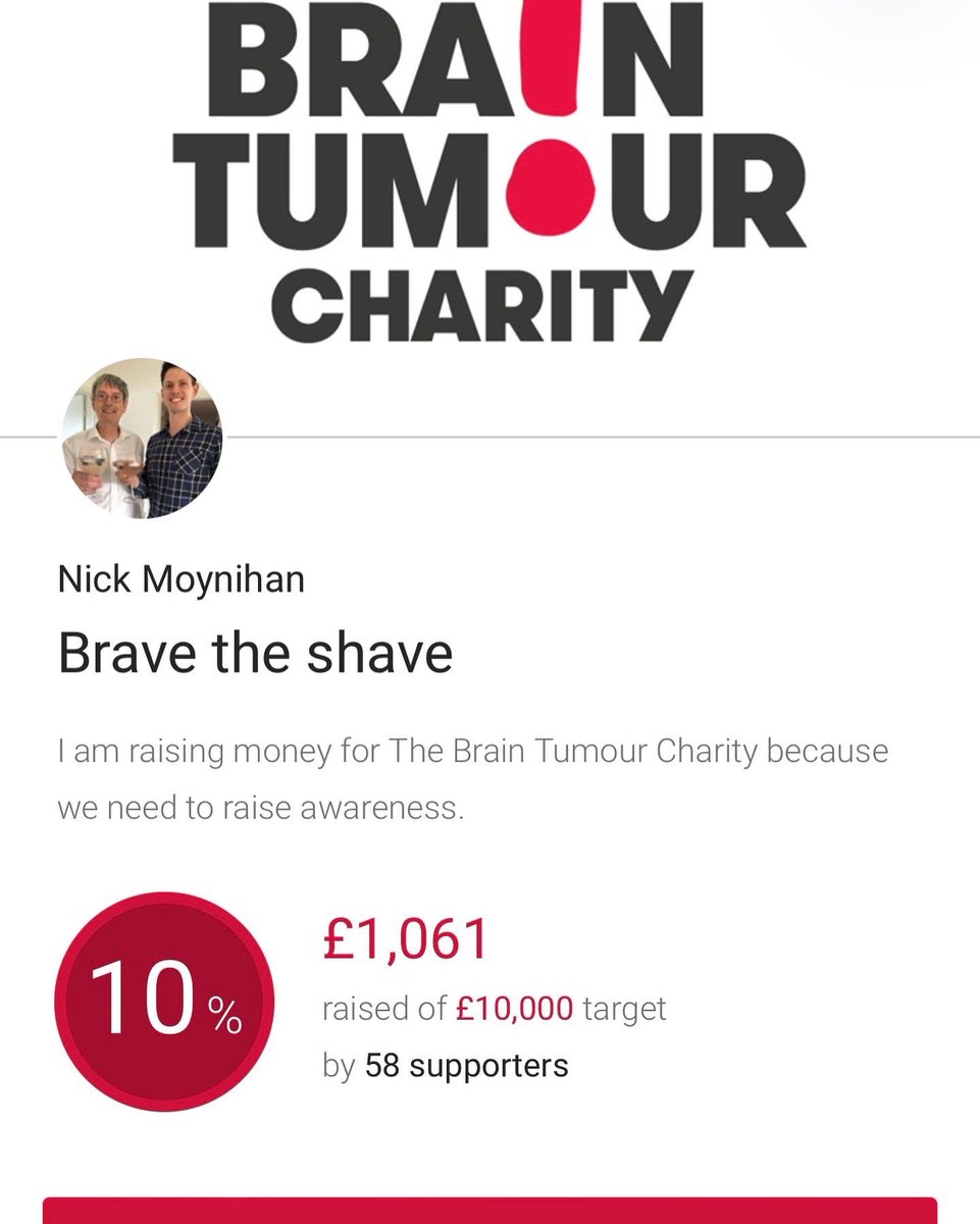 brain_taware's tweet photo. @RadioX @tobytarrant please can you play Song 2 by Blur in celebration of me achieving 10% of my fundraising target for @BrainTumourOrg £1,000 down, £9,000 to go! #therequesthour https://t.co/s0hICXdyVX