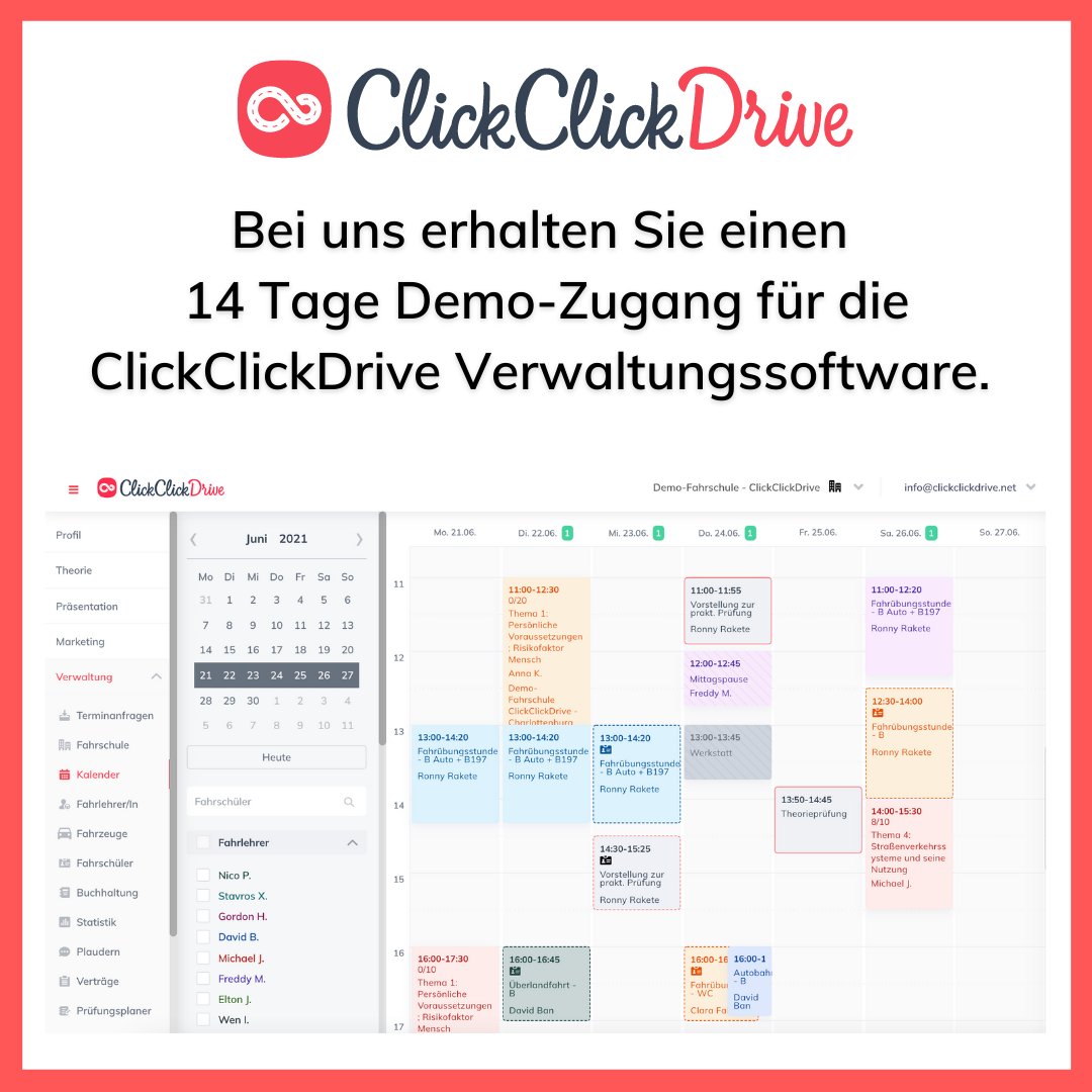 clickclickdriDE's tweet photo. Suchen Sie nach einem Programm, dass alle Bedürfnisse Ihrer Fahrschule abdeckt?  Wir haben die Lösung! Unsere Verwaltungssoftware vereint Theorie-App, Präsentation, Marketing &amp; Verwaltung auf einer Plattform.  
#ccd #fahrschule #verwaltungssoftware #clickclickdrive https://t.co/TCMAmYxmo4