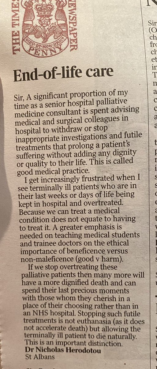 This letter makes a very important point: stopping futile treatments is not euthanasia / assisted dying / assisted suicide.