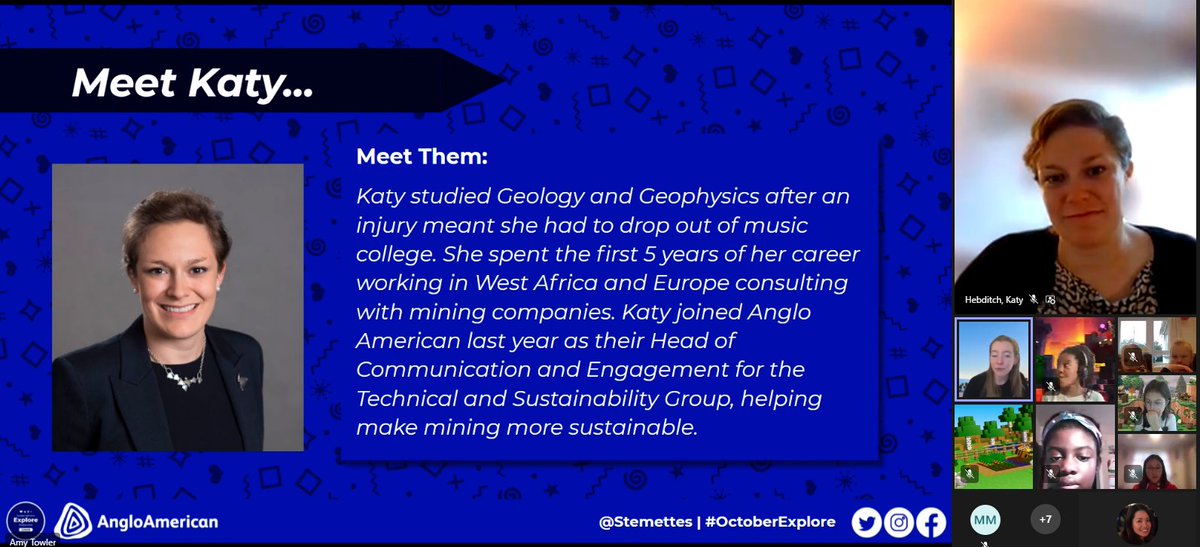 Stemettes's tweet photo. This morning #OctoberExplore Juniors (ages 7-11) are meeting Project Geologist Catherine Reynolds from @AngloAmerican.
#GirlsInSTEM #AngloAmericanStemettes https://t.co/v7ZSnfvXC3