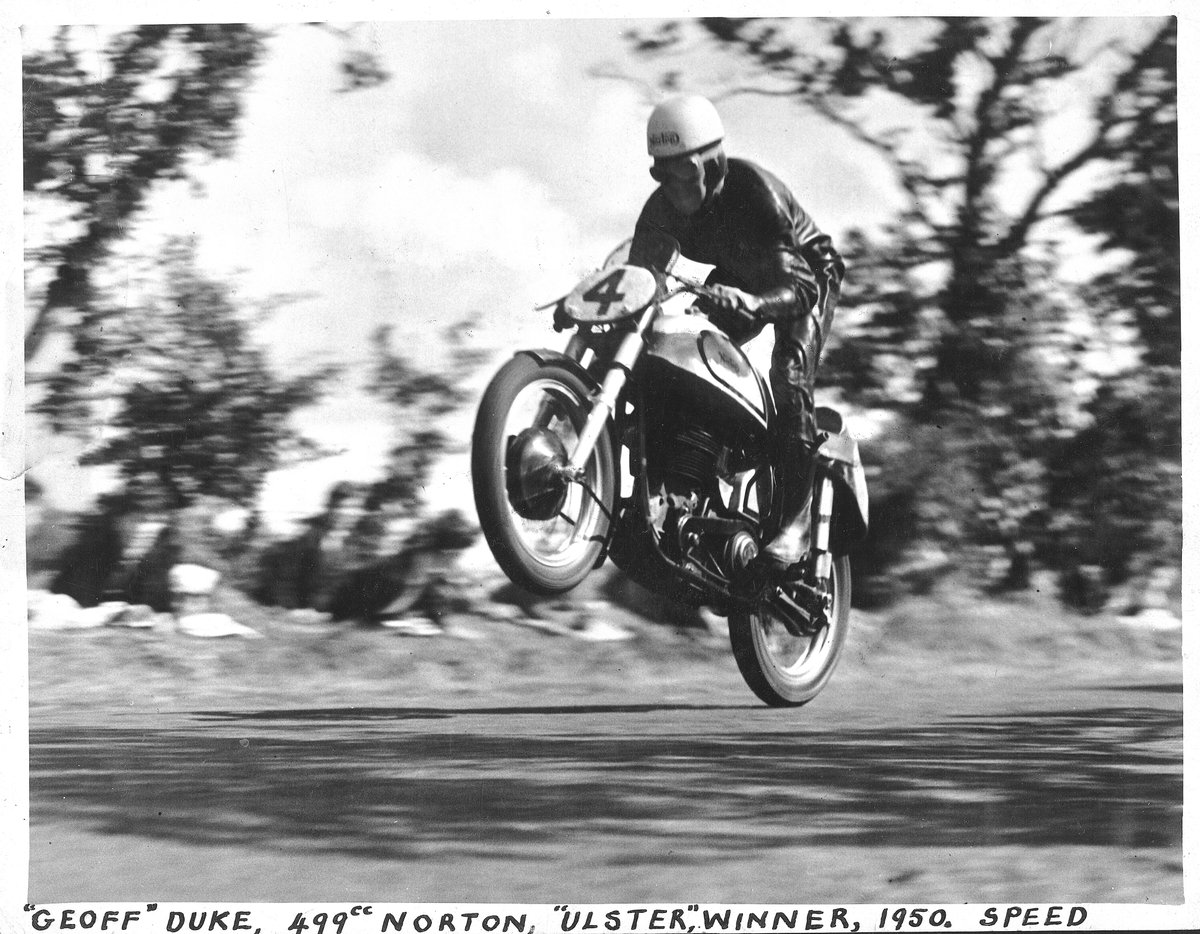 DukeVideo's tweet photo. #wheeliewednesday #GeoffDuke #Norton @Norton_Moto https://t.co/SmYuRb5syP
