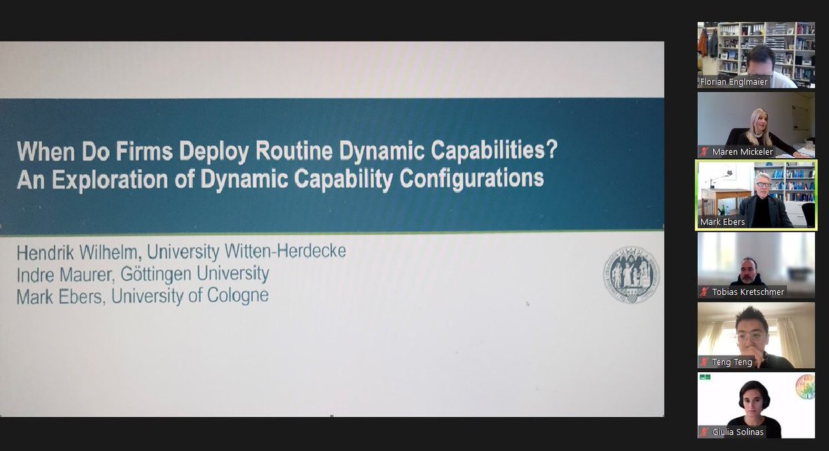 ISTO_LMU's tweet photo. When do firms deploy routine dynamic capabilities? #MarkEbers from @WiSoUniCologne yesterday kicked off this semester‘s #ORGSeminar series @ISTO_LMU proposing different configurations of dynamic capabilities conditional on firms‘ resource allocation and learning orientation https://t.co/eInJfRxBfO