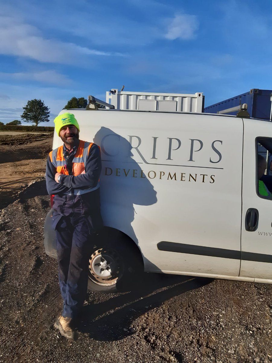 Phil from <a href="/CrippsDevelop/">Cripps Developments</a> warming up in his new <a href="/eastsuffolkbc/">ES Building Control</a> hat before a hard day's work on the new Bungay development.