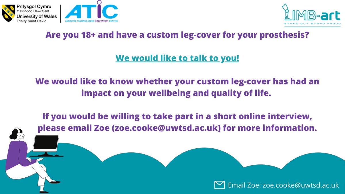 📢 Call for participants – please share!

Read more about this new collaborative #research by 
<a href="/ATiCUWTSD/">ATiC</a>, PERCH <a href="/UWTSDPsych/">SoPaC School of Psychology & Counselling at UWTSD</a> &amp; <a href="/limbartcovers/">Limb-art</a> through #AccelerateWales <a href="/lshubwales/">Life Sciences Hub Wales</a> here ➡️
uwtsd.ac.uk/news/press-rel…   

#amputees #StandOutStandProud #research #innovation #Wales