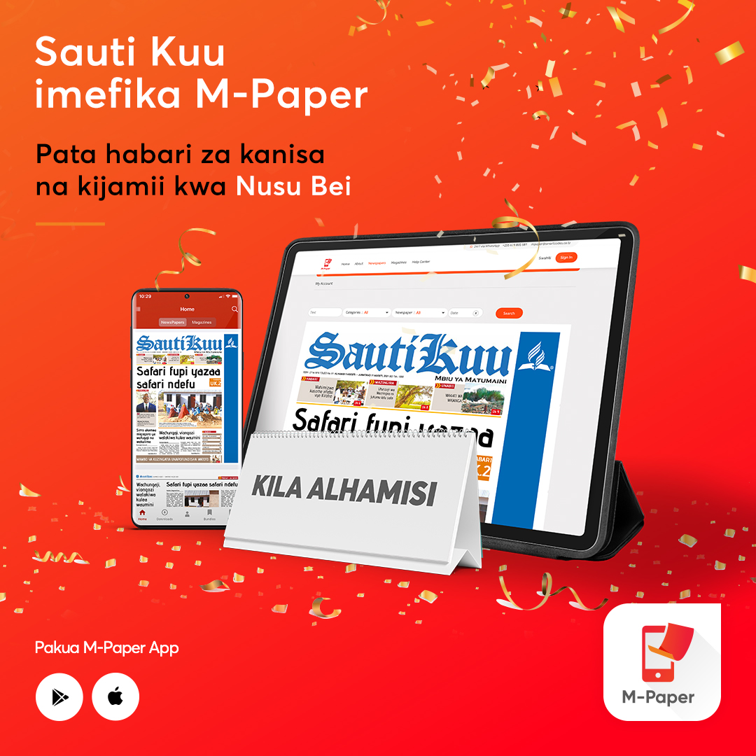 rifaly_'s tweet photo. Je ulikosa nakala ya Sauti kuu Alhamisi iliopita? 

Ipate nakala yako kwa nusu bei! Kupitia Mpaper app!!

Bonyeza hapa: https://t.co/Oj43qShXuL

#MpaperApp #sautikuu #hopechanneltz #Tanzania

@hopechanneltz https://t.co/4jpZFePum0