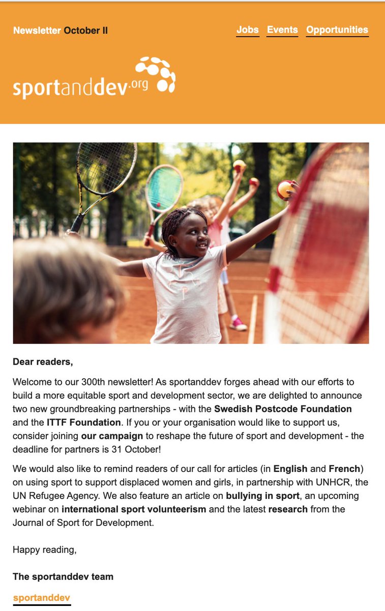 sportanddev's tweet photo. 🗞Our 300th newsletter is out!
Find out more about our new partnerships and our latest call for articles ⬇️

https://t.co/OfU50b7Ud2 https://t.co/iCZvc2Eli7