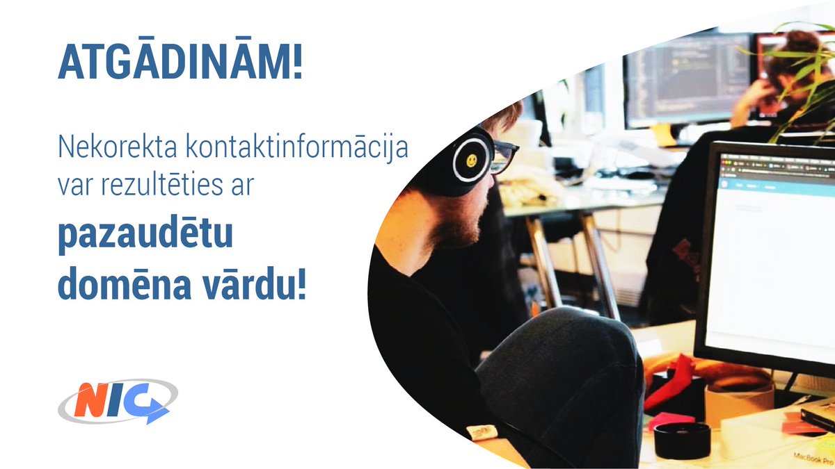 LVregistrs's tweet photo. ‼️Lai izvairītos no domēna vārda zaudēšanas, rēķina neapmaksāšanas vai nolaupīšanas dēļ, lūdzam atjaunot savu kontaktinformāciju .LV reģistrā.
↗️Pārbaudīt un atjaunot to varat, izmantojot NIC klientu tiešsaistes sistēmas (https://t.co/Sbavo902ER) sadaļu "Mani dati". #domenavards https://t.co/VLz8rmZIju