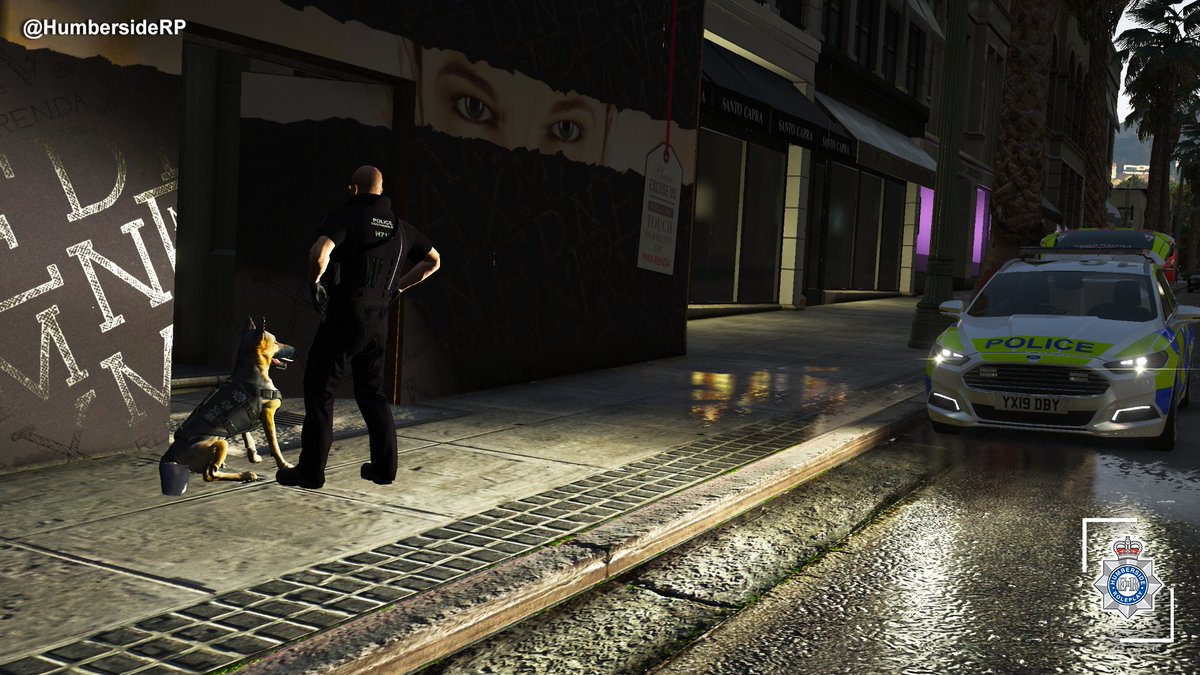 Smudge_58's tweet photo. Early morning report of a suspects on burglary, #LD71 PD Cerberus attend and contain the buildings entry point. 🐾🐾

After some barking and angry face showing from PD Cerberus, male was arrested by @HRP_IRT after choosing wisely not to take on a police dog! 

#Fictional https://t.co/0E6F9XfsAb