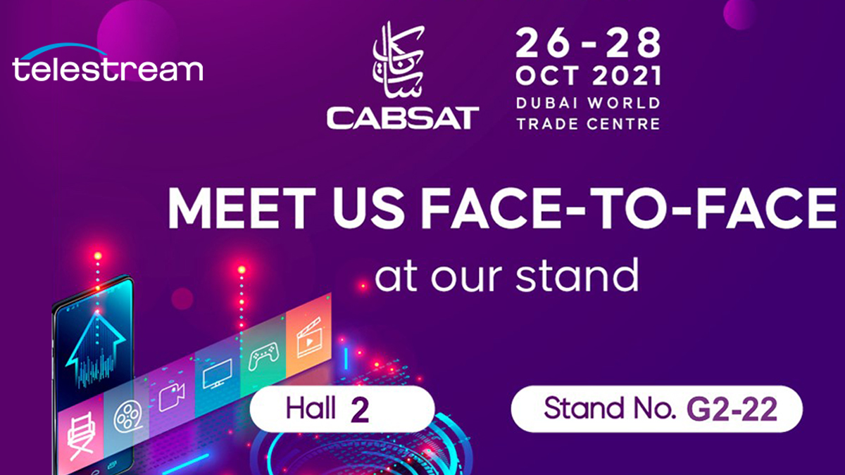 Telestream's tweet photo. Day 2! If you are at #CABSAT, come and see us. From Inspect 2110 #IP Video #Monitoring and PRISM #WaveformMonitors to #LightspeedLive and Live #Video #Streaming with #Wirecast. https://t.co/eT6R6W7SxI

https://t.co/4mZ3kLj9Qt https://t.co/9mjkmmPJq5