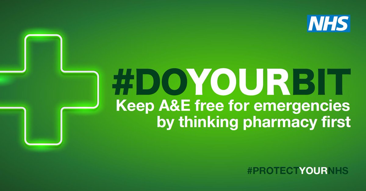 Don’t delay in being seen – if you’re feeling a bit poorly visit your local pharmacy first.

For earache, sore throats, itchy eyes or skin or other health problems – they’ll be able to advise you on the treatment you need.

#DoYourBit and help keep A&amp;E for serious emergencies