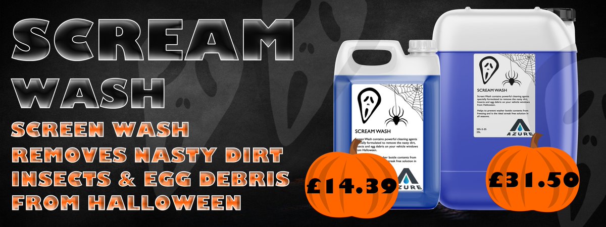 AzureLiSolution's tweet image. New Product Scream Wash
Screen Wash to remove the nasty dirt, Insects and egg debris on your vehicle windows from Halloween.
View at your own risk.

azureliquidsolutions.co.uk/?post_type=pro…

#screenwash #screenwasher #automotive #winter #winterready #drivesafe #trickortreat #10OFF #WinterDeals