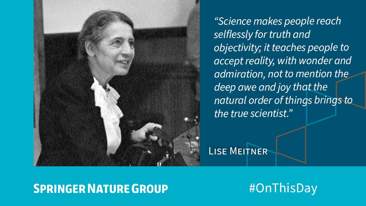 Lise Meitner, who died #OTD in 1968, was a physicist who shared the Enrico Fermi Award with the chemists Otto Hahn and Fritz Strassmann for their joint research that led to the discovery of uranium fission.