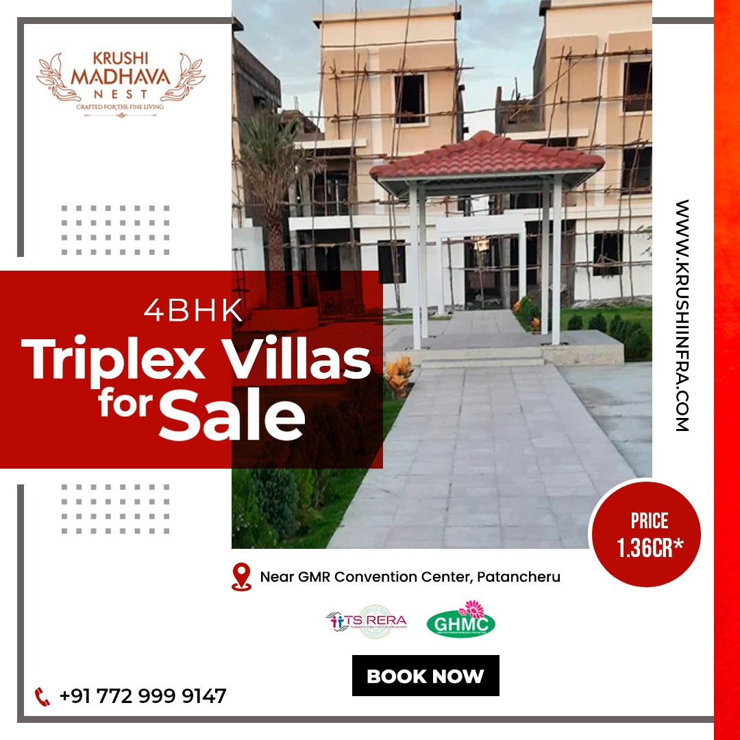 krushiinfra's tweet photo. 4BHK Triplex villas for sale.
.
for more details 
visit :https://t.co/j2uttybuhP Call: 7729999147 . . . 
#ecofriendlyhomes #luxuryvillas #4bhkvillas #villasinhyderabad #hyderabad #patancheru #krushiinfraprojects #krushivillas #KrushiMadhavaNest #ecolifestyle https://t.co/78HBtIgXAF