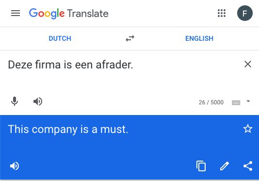Found this translation in a Google review online. Seems NLP is not solved yet 🤷‍♂️