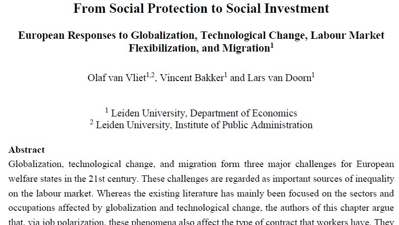 Joint work with <a href="/Vincent__BB/">Vincent Bakker</a> and Lars van Doorn out now! In this OUP chapter, we analyze the shift from social protection to social investment policies against the backdrop of globalization, technological change, labor market flexibilization and migration.researchgate.net/publication/35…