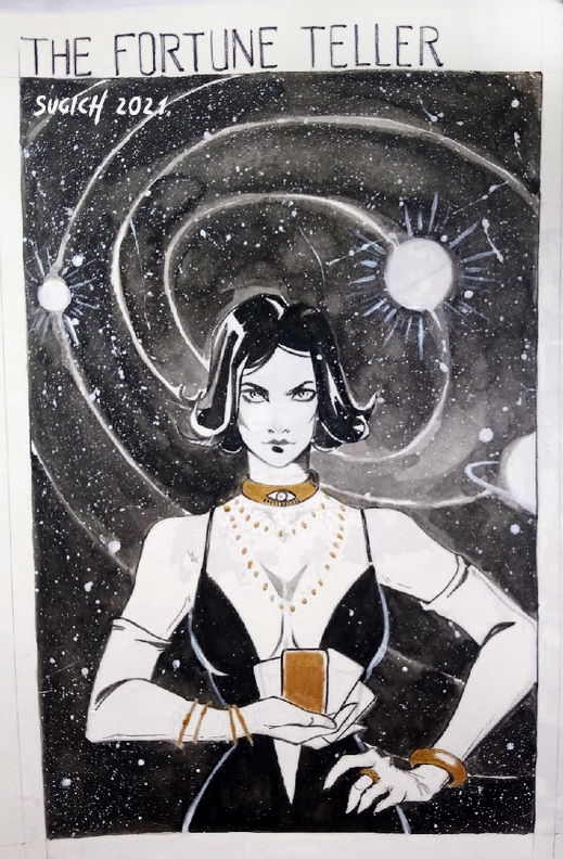 Neosamura1's tweet photo. #inktober2021 #vintagetober2021 #bySugich #ArtistOnTwitter 

7. The fortune teller https://t.co/7S4yL8Jofq