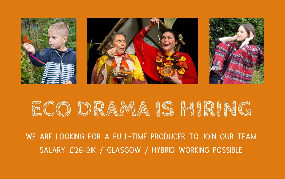 📢Job Vacancy!

Experienced Producer, with duties inc Financial Management, Fundraising, Project & Company Management.

Full-time, £28-31k 

Deadline extended to 15th Nov

Info & how to apply: ecodrama.co.uk/2021/10/job-op… 

#ArtsJobs #TheatreJobs #EcoJobs #GlasgowJobs #ArtsManagement