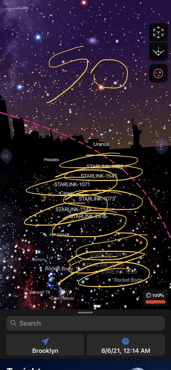 Annapillar's tweet photo. @elonmusk TBH I lost interest in stargazing altogether when I thought I saw amazing stars and planets called  “STARLink” and then googled STARLink 🥺 https://t.co/1tTxQFwWou
