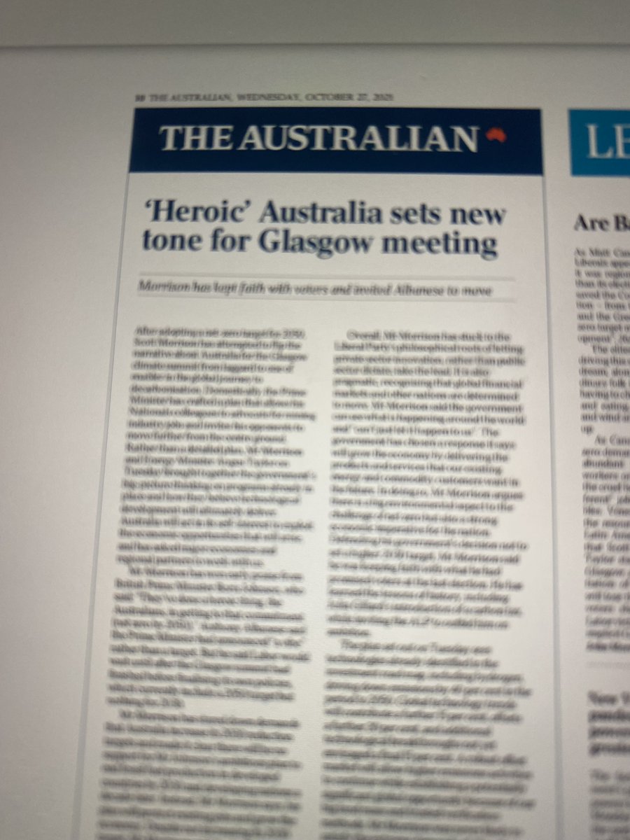 QuentinDempster's tweet photo. The Murdoch Press ⁦@australian⁩ swings in behind Scotty from marketing &amp; the Beetrooter on “heroic” “Australian way” plan for net0/2050. This is not journalism.  This is propaganda to help secure LNP re-election = green washing. https://t.co/DRgFAklV7W
