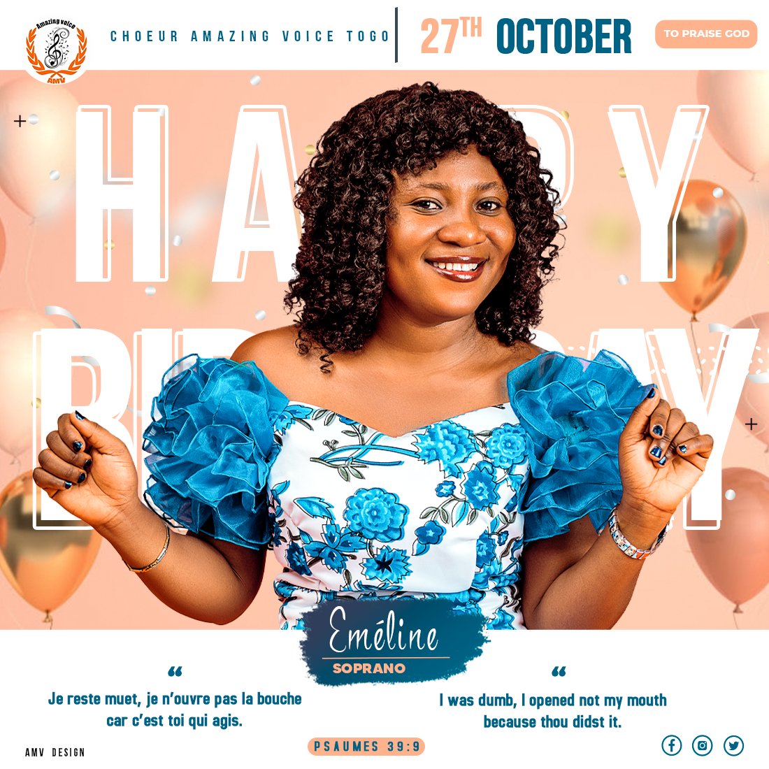 AMV_togo's tweet photo. En ce jour si spécial chère #Eméline, le chœur AMAZING VOICE TOGO tient à te souhaiter un heureux jour de naissance et que ta voix continue de servir le seigneur, nous t'aimons❤️

 #JoyeuxAnniversaireEméline
 #AmazingVoiceTogo 
 #ToPraiseGod🙏🏿 https://t.co/nXx9xk9HQ3