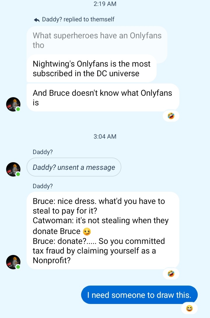 FoxxySweetness's tweet photo. Okay but I'm serious 🤣 #onlyfans #nightwing #batman #dccomics @DCComics #pleasedraw #GetVaccinatedNow #DCTitans https://t.co/ocx9CqIunB