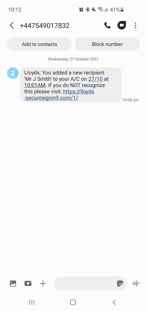 WeeMrsC_84's tweet photo. @LloydsBank I received this text this morning. I am not a Lloyd's customer. I take it, it's a scam text so just fyi https://t.co/ZZBcXJeEsr