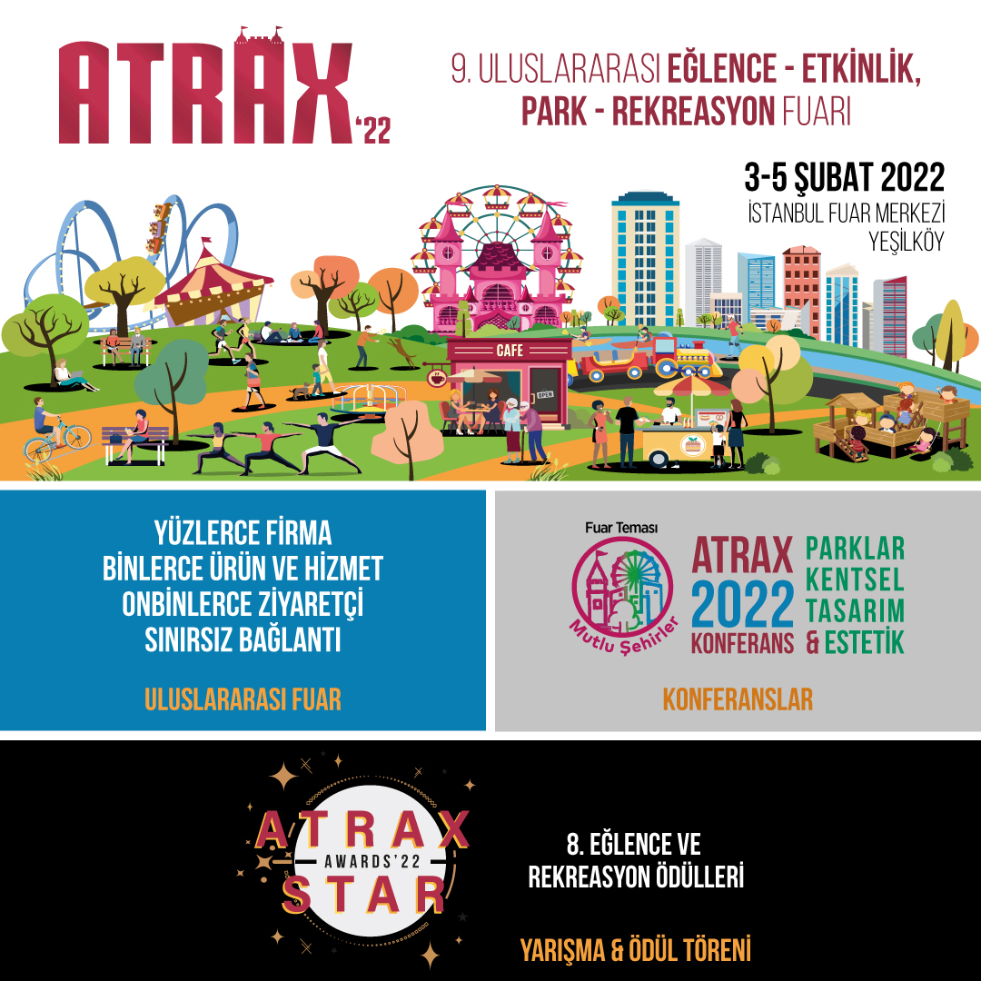 ATRAXFUARI's tweet photo. KENTSEL YAŞAM, EĞLENCE, SPOR VE DİNLENME ALANLARINA ODAKLI ULUSLARARASI BİR SEKTÖR BULUŞMASI.
#atrax #atraxexpo #atraxfuarı #eğlencefuarı #atraksiyonfuarı #atraksiyon #rekreasyon #parkoyuncakları #oyunmakineleri 
https://t.co/qTeuvqUpfj https://t.co/RjcHGJe2MI