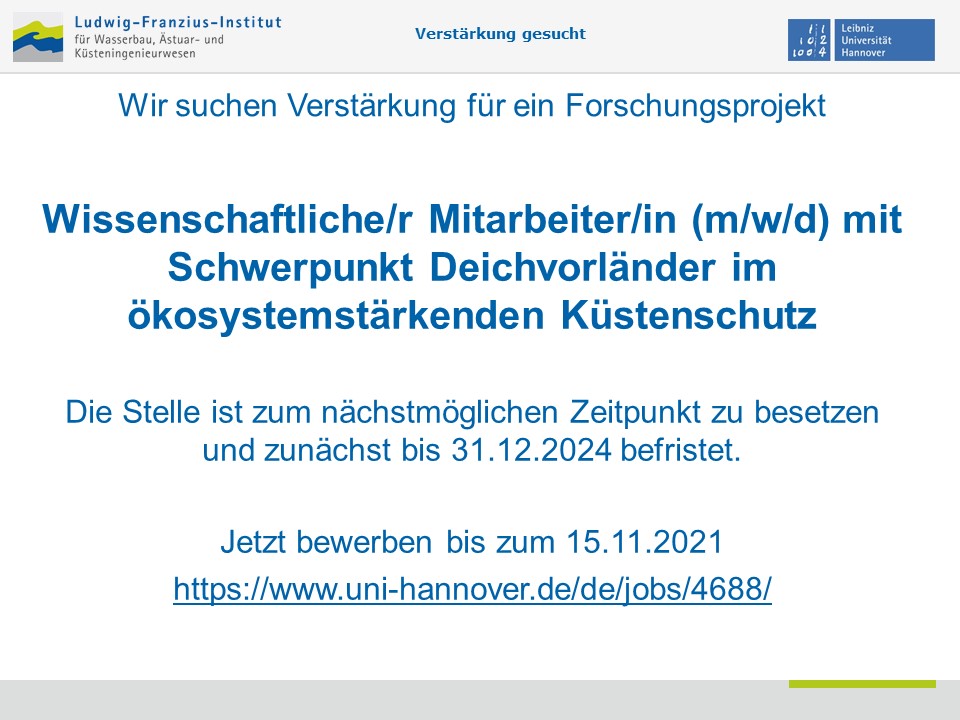 We are looking for a new #PhD candidate @GuteKueste  @LuFI_LUH @UniHannover
#ecosystemservices #RealWorldLaboratory #buildingwithnature #coastalengineering
For more information: uni-hannover.de/de/jobs/4688/