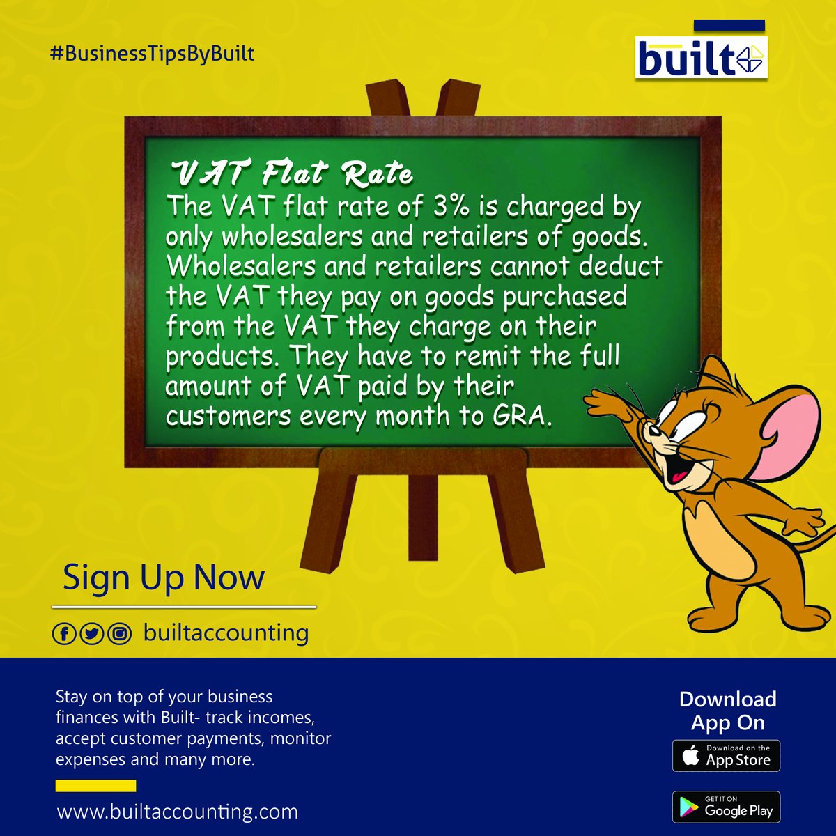 built_africa's tweet photo. What is the VAT Flat Rate and how does it apply to your business? Let's discuss this today! #BusinessTipsByBuilt https://t.co/EHw03ciSZS