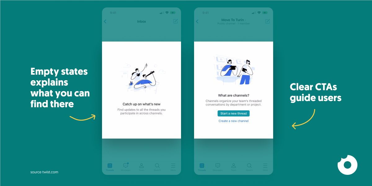 donuxcom's tweet image. #UI Like &amp;amp; Dislike: Empty States

Empty states are a great way to guide people just starting out with your app. This is @TwistWork messaging #app just after the onboarding phase.