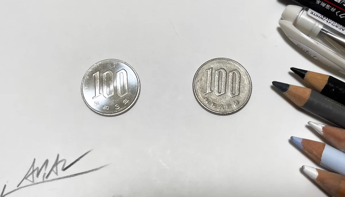 色鉛筆で描かれている？本物の100円玉はどっちか！？