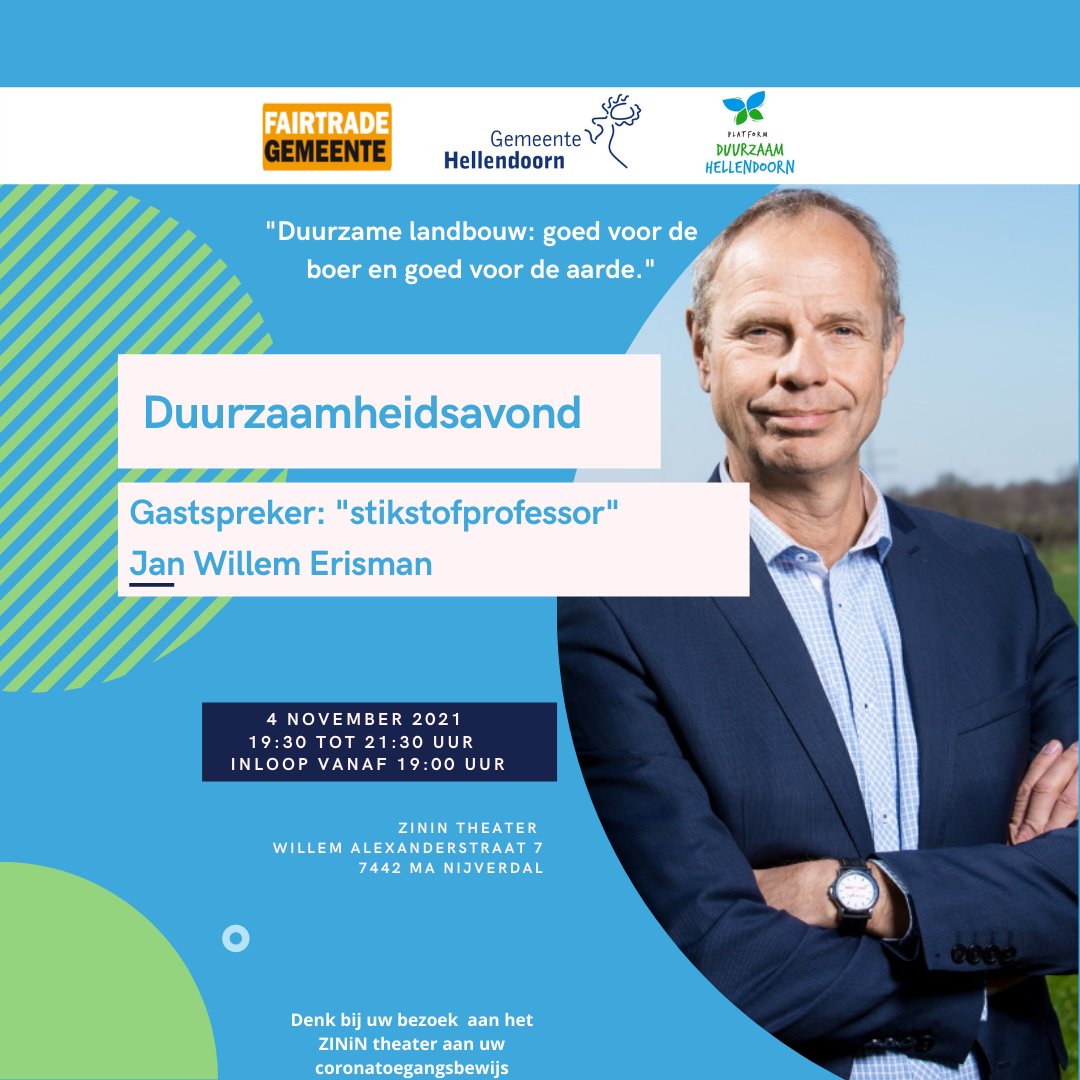 HELLENDOORNnl's tweet photo. 4 november in het ZINin Theater in Nijverdal: Duurzaamheidsavond met gastspreker Jan Willem Erisman.

@jwerisman #duurzaamheid #klimaat #natuurinclusief #handel #mvdd https://t.co/BbPONkuJqc