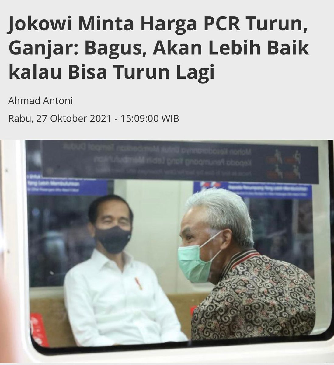 Dukung 👍🏻
Gubernur <a href="/ganjarpranowo/">Ganjar Pranowo</a> mendukung Presiden <a href="/jokowi/">Joko Widodo</a> yang meminta harga PCR diturunkan. Menurutnya harus ada tim yg bisa me-review dan mengkaji berapa harga paling wajar agar tidak menimbulkan fitnah.

jateng.inews.id/berita/jokowi-…