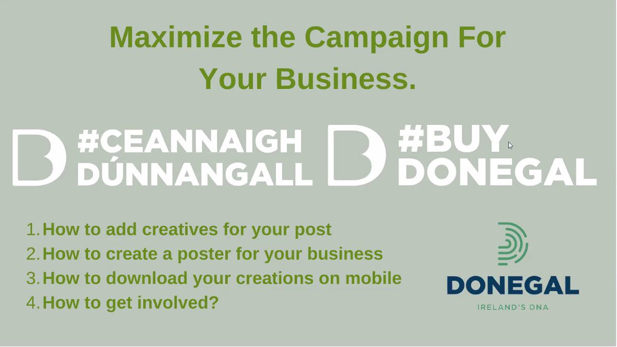 Donegal_ie's tweet photo. A great tutorial on how businesses can use the #buyDonegal campaign given by our Economic Development colleague Conor Doherty! 

A very useful resource for ensuring you get all the benefits from the campaign by using the FREE digital assets &amp; creatives. 

#CeannaighDúnnanGall https://t.co/NO4qcNZDJj