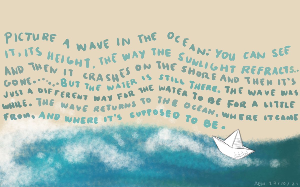 beladoesart's tweet photo. • The Wave Returns to the Ocean •

Just finished watching The Good Place and this Buddhist metaphor on death told by Chidi really stuck with me emotionally so yeah, here's some quick art on it *cries in a corner* 

#artph https://t.co/de6ZQhyDh0