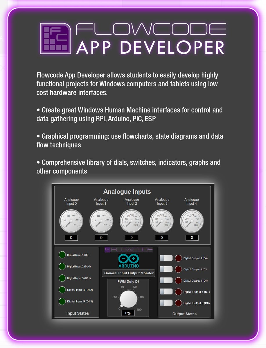 MatrixFlowcode's tweet image. Did you know about Flowcode App Developer? App Developer allows students and users to easily develop highly functional projects for Windows computers and tablets using low cost hardware interfaces. Here are some free demo apps to check out: flowcode.co.uk/app-developer/…