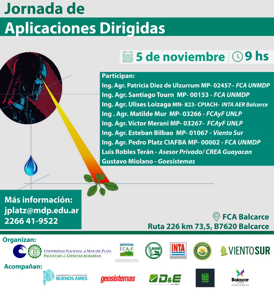 Jornada de aplicaciones dirigidas. INTA. <a href="/geosistemassrl/">Geosistemas SRL</a> 
@GustavoMiolano
<a href="/PaoloColan/">Paolo Colantonio</a>
<a href="/PontelJoa/">Joaquin</a>

inscripciones: lnkd.in/dt6maNZZ

#geosistemasagro
 #agriculturasostenible #aplicaciones #fitosanitarios #agriculturadeprecision
