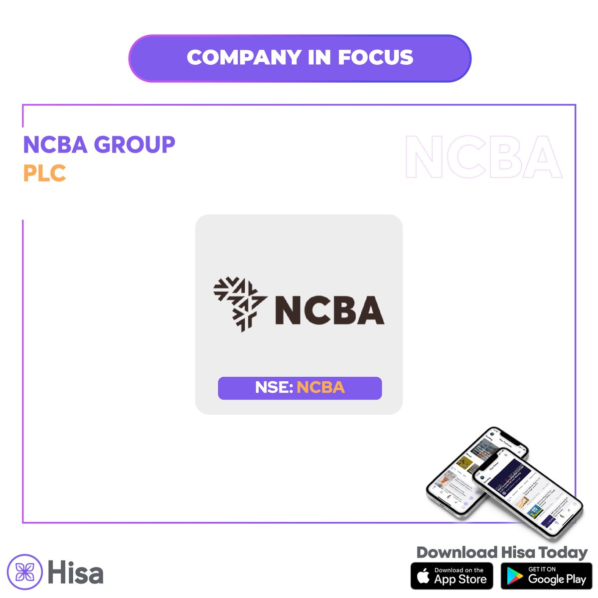 HisaApp's tweet photo. Let's take a look at NCBA Group Plc., formerly known as National Industrial Credit (NIC) today.
#CompanyinFocus๐ง https://t.co/Y8CBGPv45x